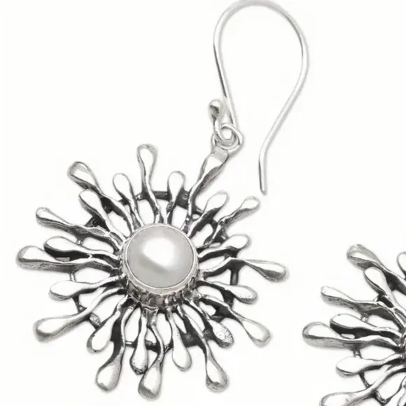 Elegant Silver Sunburst Earrings about 1” - Picture 2 of 5